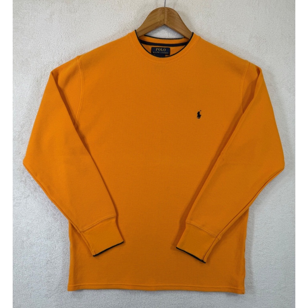 Polo Ralph Lauren Mens Orange‎ Waffle Knit Thermal Long Sleeve Shirt Large